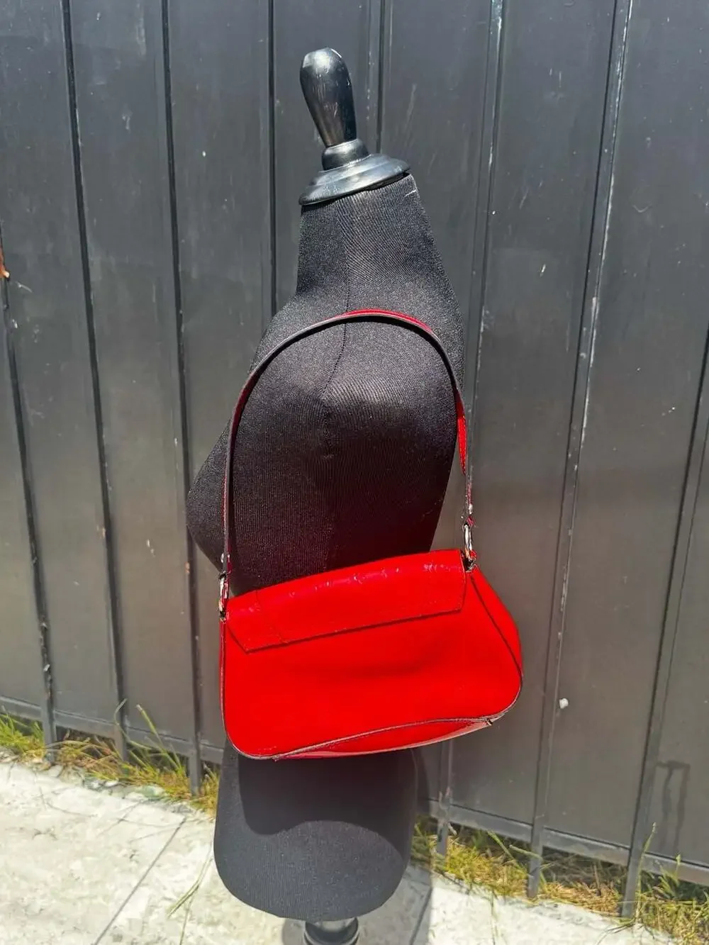 Guess Red Patent Leather Shoulder Bag with Rhinestone Logo Hardware